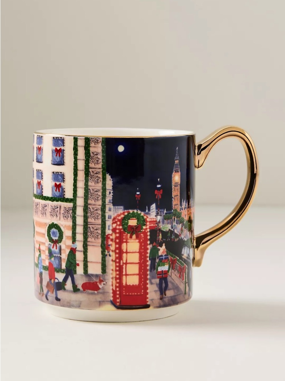 ❤️ Anthropologie Festive London Holiday Mug with Gold Handle - NWT